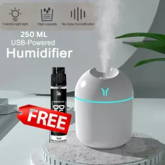 Air Humidifier - 220ml Mini Diffuser for Air Freshener with free 5ml Frigrance/ Aromatherapy - USB Desktop Fogger - Mist Maker Sprayer with Led Colorful Light - Silent Portable Humidifier for Room / Car / Offices