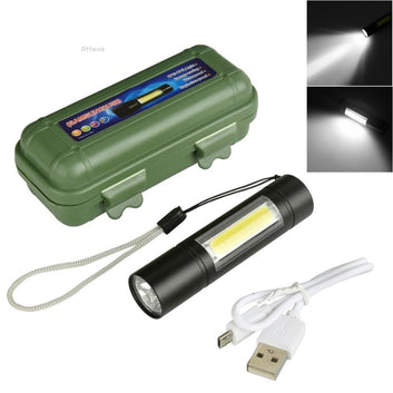USB Rechargeable Waterproof Zoomable LED Flashlight Torch Tial Clip -