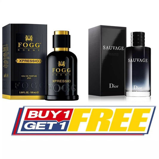 Men's Perfume Combo – Fogg Black & Sauvage Impression | Long-Lasting Fragrance | 100ml Each | Ideal Gift for Boys & Men | Pack of 2